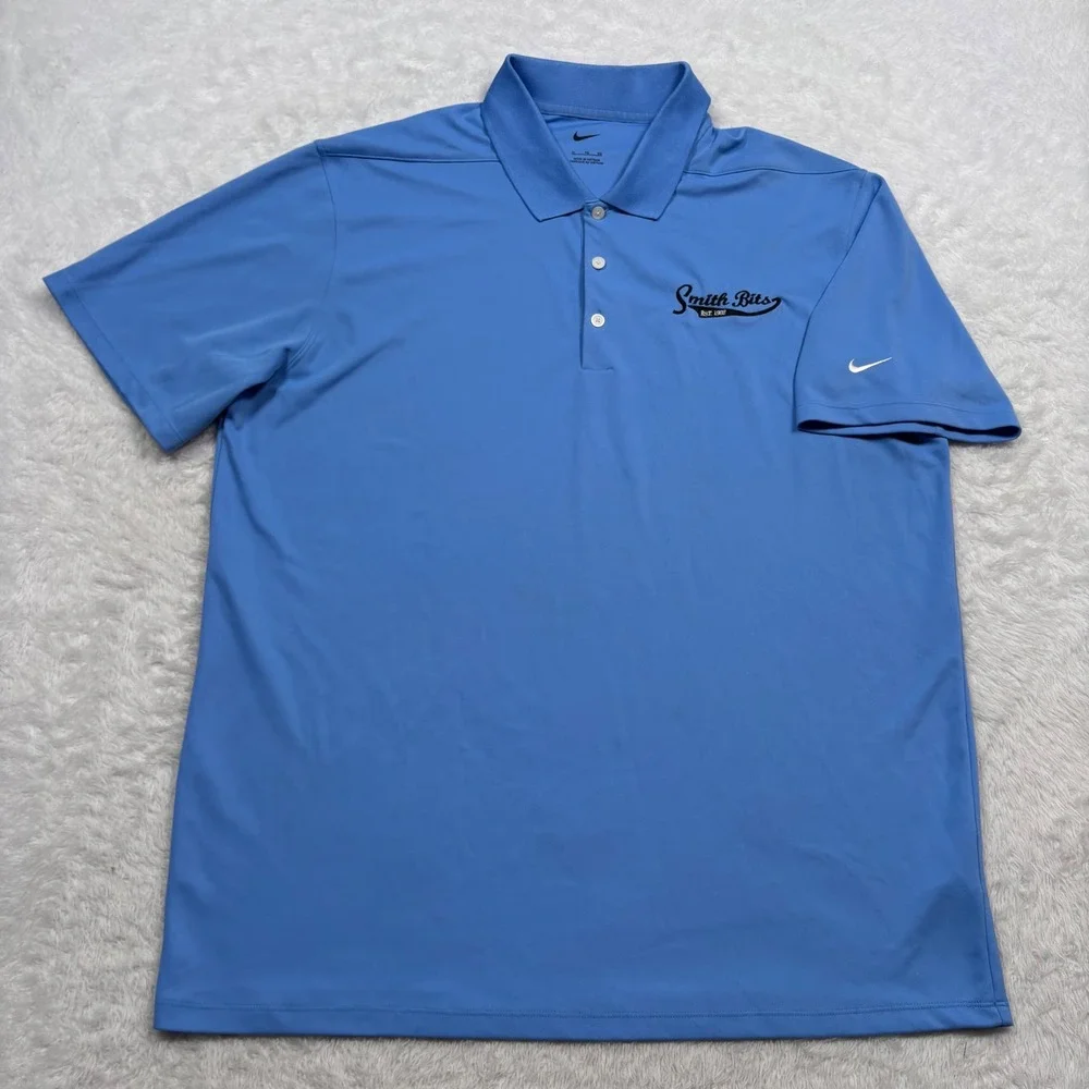 Smith Bits Nike Polo Shirt Men XL Light Blue Embroider Performance Wicking Drill